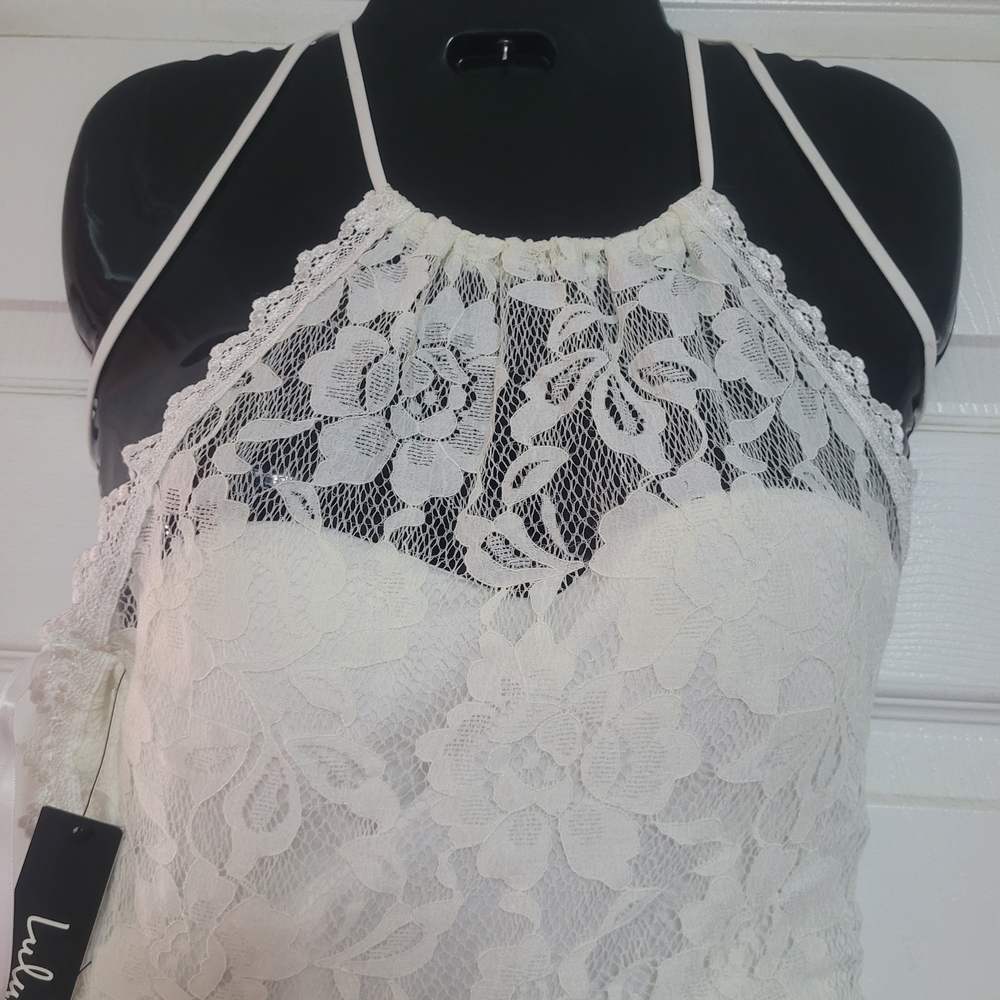 Nwts Lulus Chic White Lace Halter Wedding Dress - Picture 5 of 14